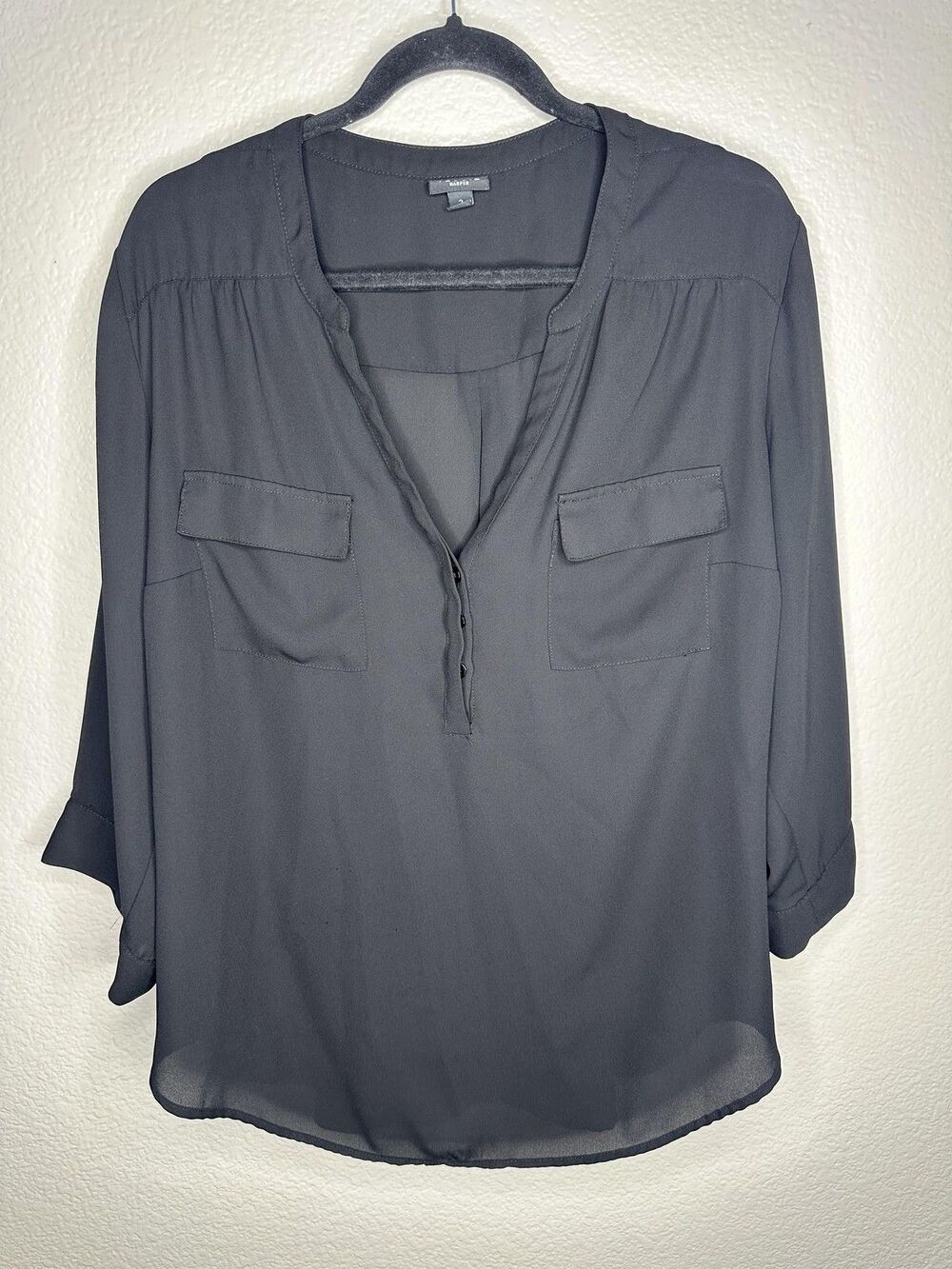 Torrid Harper Shirt Womens Size 2 2X Black Roll Tab Sleeve V Neck Blouse